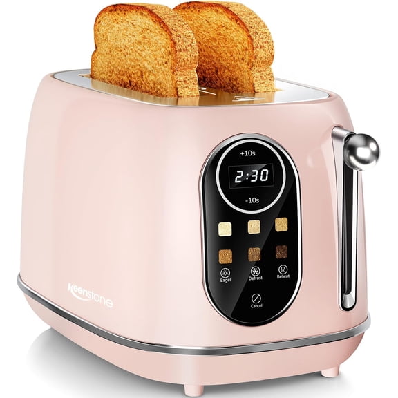 Smart Touch Screen Toaster 2 Slice, Retro Wide Slot Stainless Steel Toaster with 6 Browning Levels, Reheat & Defrost, for Bagel, Toast, Bread, Removable Crumb Tray, Black