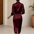thumbnail image 7 of TaTaai Womens Dresses Long Sleeve Turndown Collar Solid Button Back Split Midi Dress with Belt Silky Smooth Lustrous for Fall, 7 of 7
