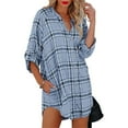 thumbnail image 4 of USSUMA Roll Up Sleeve Women Tops Dressy Casual Plus Size Button Up Loose Trendy T-Shirt Shirts Plaid Color Block Tunics Top Plus Size for Women V Neck Fall Female Blouse Long Sleeve, 4 of 6