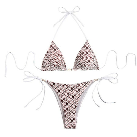 ZQGJB Women s 2 Piece Triangle Bathing Suit Halter Top Tie Side Thong Bikini Sexy Push up Padded Swimwear Swimsuits(Coffee L)