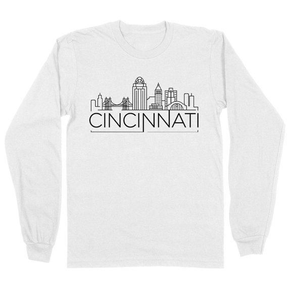 Skyline Cincinnati Ohio Long Sleeve Shirt Unisex Large White