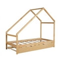 thumbnail image 6 of CRO Decor Twin Size Wooden House Bed With Twin Size Trundle (Natural), 6 of 10