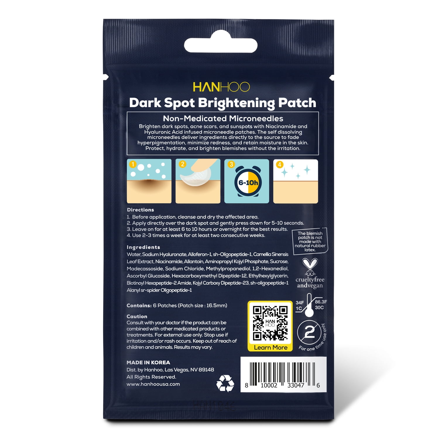 Hanhoo 2% Niacinamide Clear Brightening Patch, Face Treatment, 6 Ct. Hanhoo 2% Niacinamide Clear Brightening Patch, Face Treatment, 6 Ct.