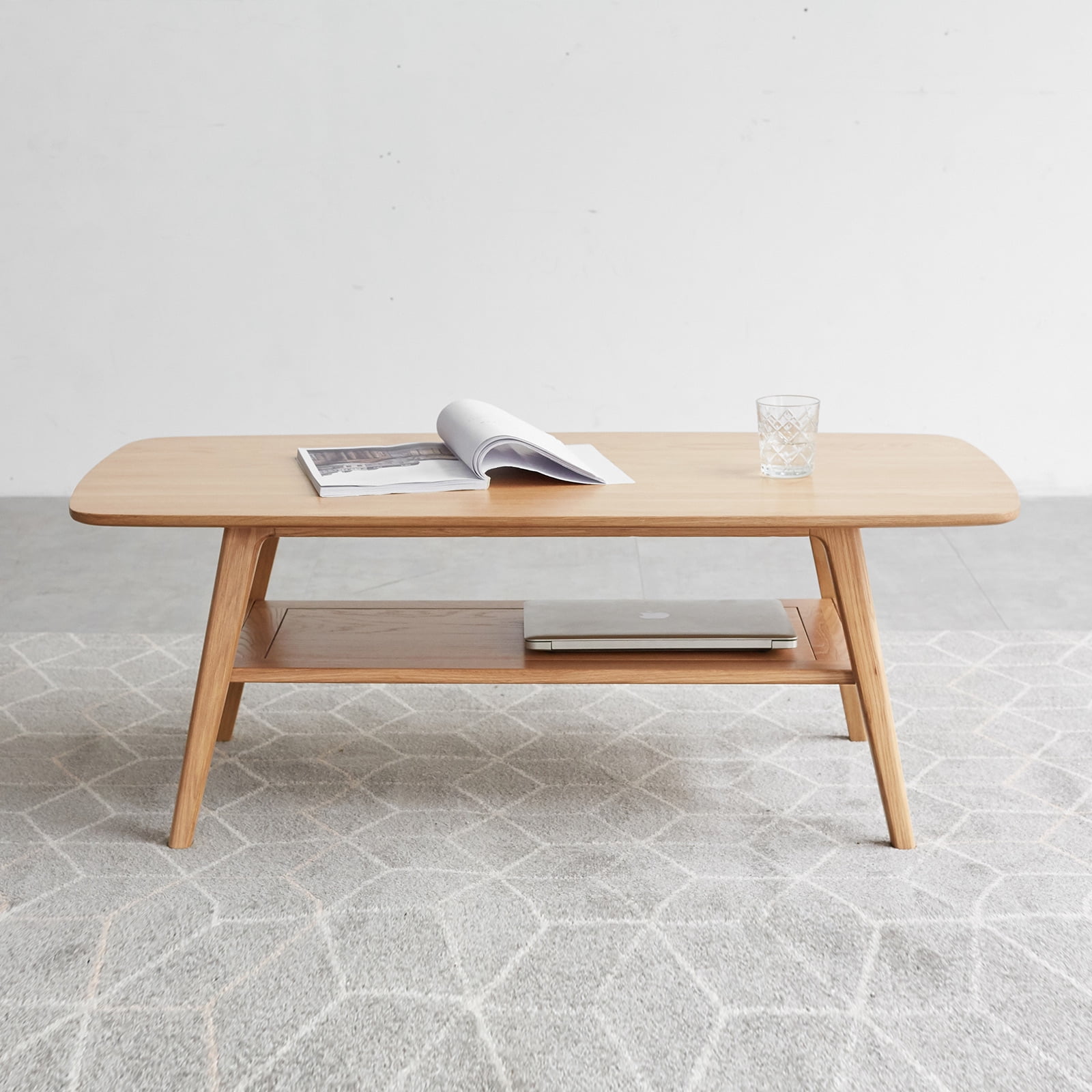 Leumius Modern Coffee Table with Storage Shelf,Wood Study Desk Work Table Accent Table for Living Room & Bedroom,Oak