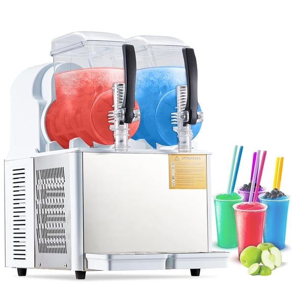 Lumiparty Dual Tank Slushie Machine, 4L x 2 Frozen Drink Maker, Commercial Slushy Machine with Self-Cleaning Function for Margaritas, Bars & Restaurants, White