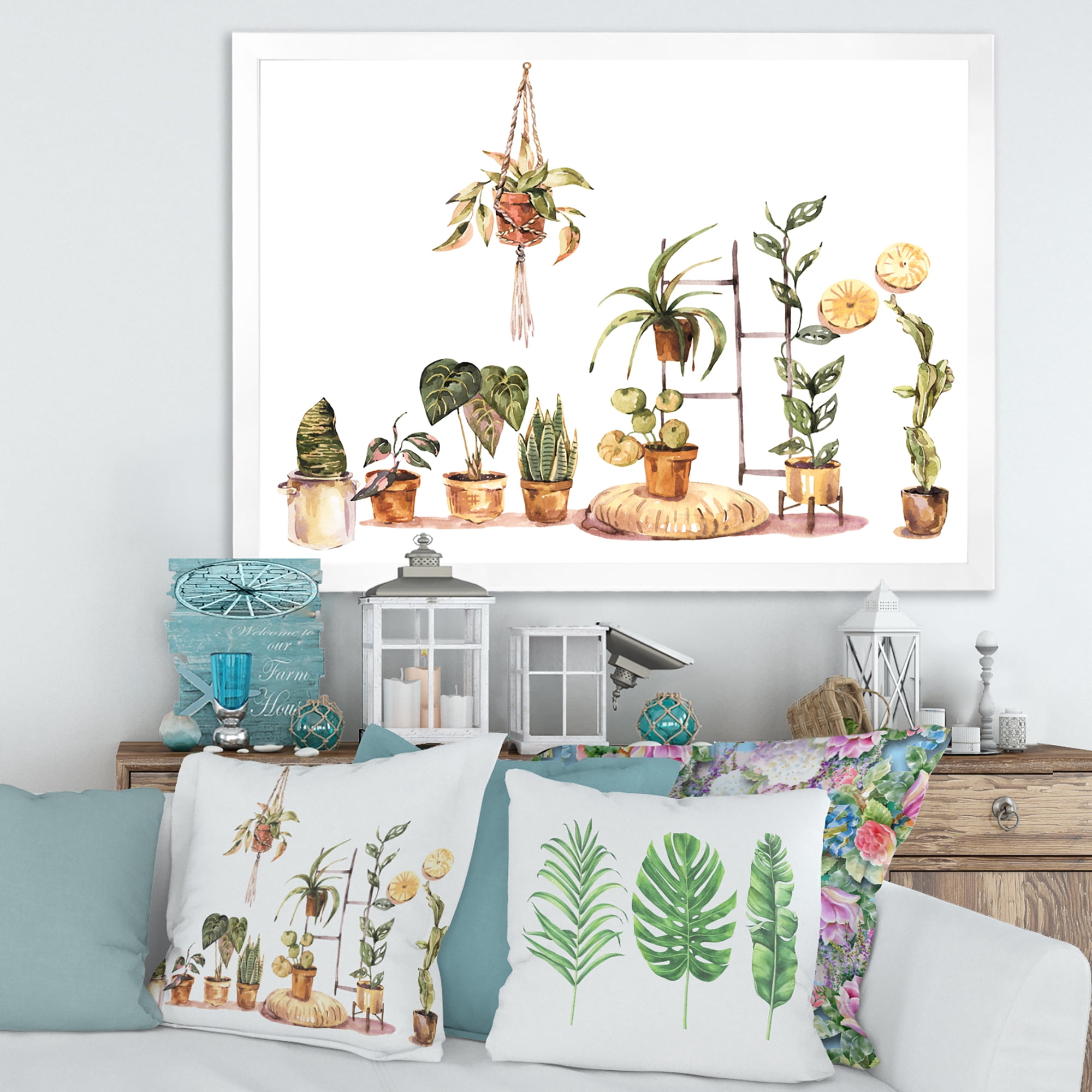 Designart 'Indoor House Plants Urban Jungle in Flowerpots II' Traditional Framed Art Print