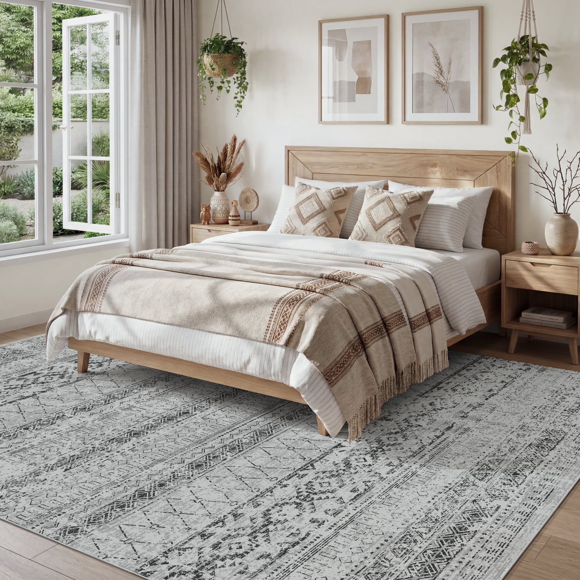 SIXHOME 5'x8' Area Rugs for Living Room Washable Rugs Boho Geometric Living Room Rug Moroccan Neutral Carpet Non Slip Soft Distressed Rugs for Bedroom Dining Room Office Modern Home Decor Black