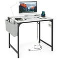 thumbnail image 1 of Giantex 32 Inch Computer Desk, Modern Writing Desk, Home Office Workstation Table w/Heavy-Duty Metal Frame & Charging Station, White, 1 of 8