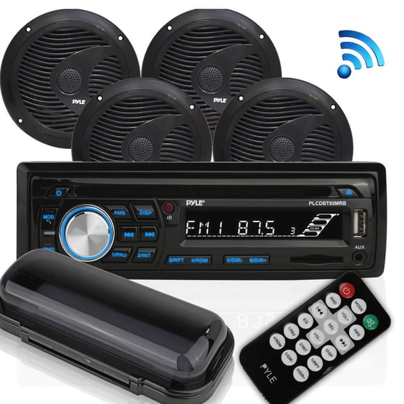 Pyle Récepteur Bluetooth Marin Système Stéréo avec 2 Paires Haut-Parleurs de 6,5 Pouces, Noir