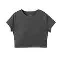 thumbnail image 2 of BRGZLK Girl's Spring Summer Modal T-Shirts Trendy Solid Color Casual Sports Tees With Chest Cushion Recreational Versatile Short Sleeve Round Neck Top Dark Gray 19-20 Years, 2 of 5