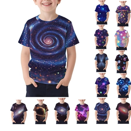 Afuyipoi Boys Short Sleeve T-Shirts Breathable Star Print Crew Neck Summer Tees Multicolor 7-8 T