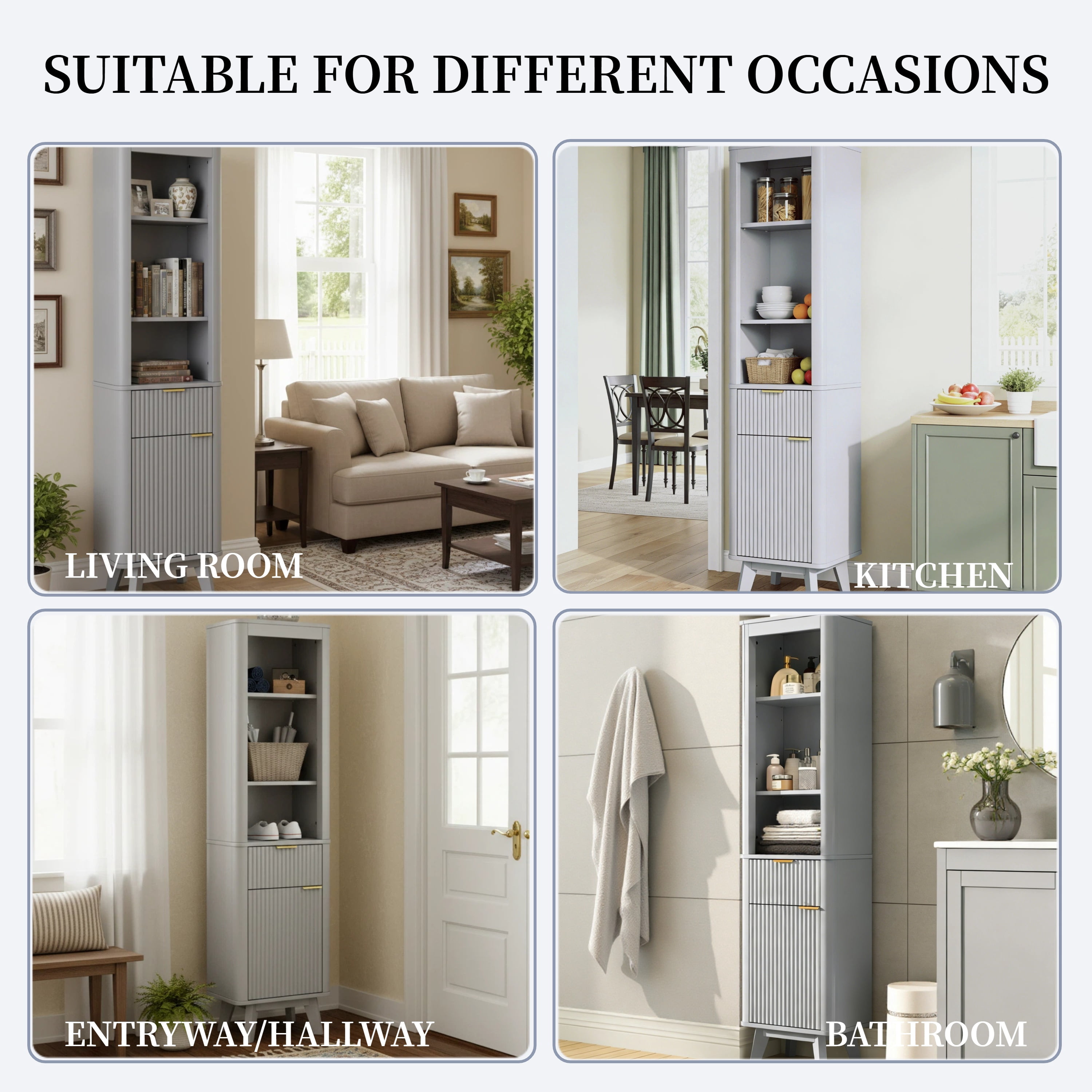 Leumius 68" H Tall Bathroom Storage Cabinet with Adjustable Shelves,One Drawer & Door, Storage Cabinet for Bathroom, Living Room, Entryway,Gray