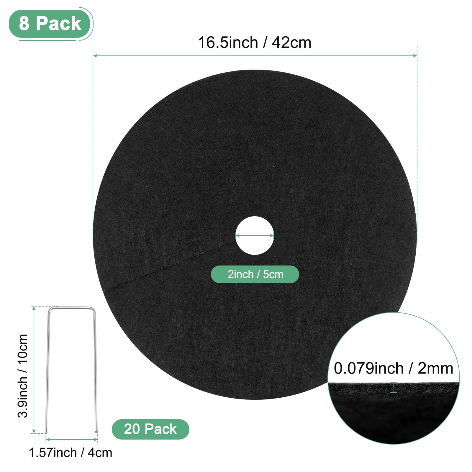 8-Pack Non-Woven Tree Mulch Ring, 16.5 Inch Tree Protector Mat W 20 Pcs Stakes for Plant Root Protection [Black]