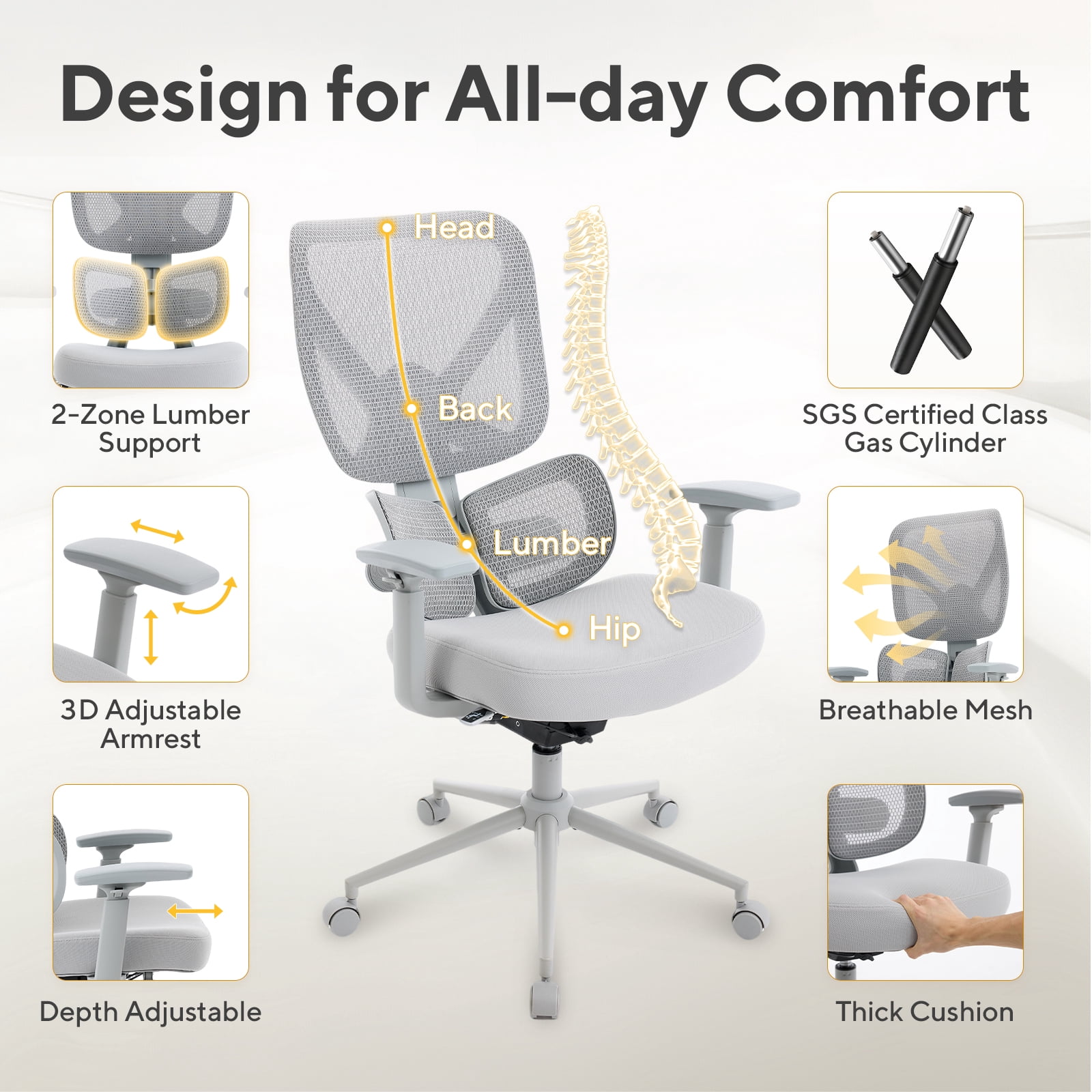 Nouhaus Morph, Black Mesh, Ergonomic High Back Desk Chair with 2-Zone Lumbar Support for Home Office & Gaming