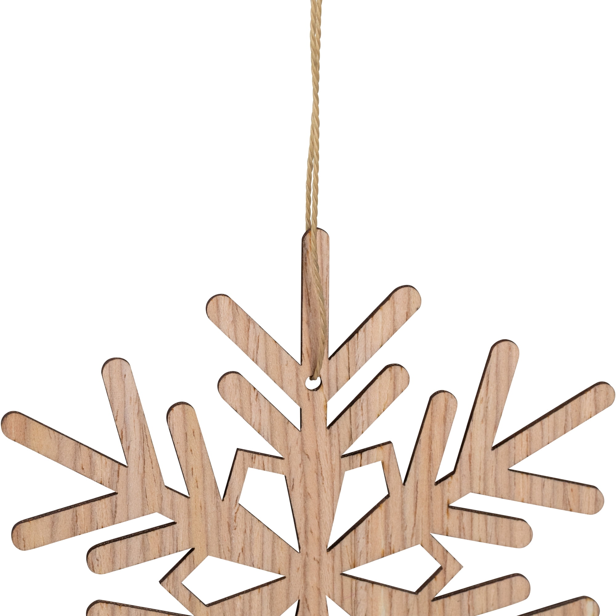 Snowflake Cut-Out Natural Wood Christmas Ornaments - 4.75" - Set of 6