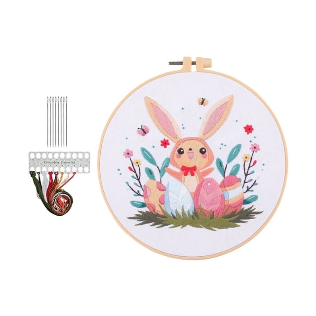 zhangmingg Easter Embroidery Kit for Beginners Complete Needlepoint Craft Set with Threads and Step-by-Step Instructions