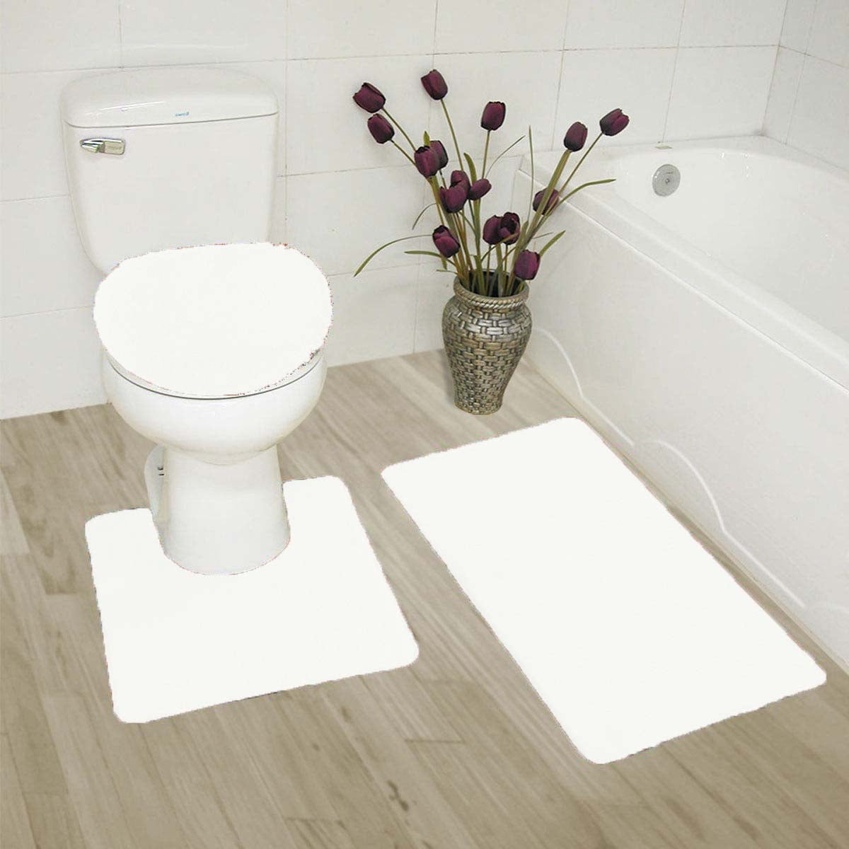 3 Piece Solid Plush Bathroom Rug Set Contour Rug Bath Mat Toilet Lid Cover 