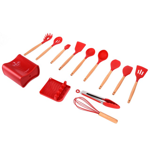 Juego de utensilios de cocina de silicona, 13 piezas, cuchara de silicona, espátula, utensilios de cocina de silicona, diseño de última generación