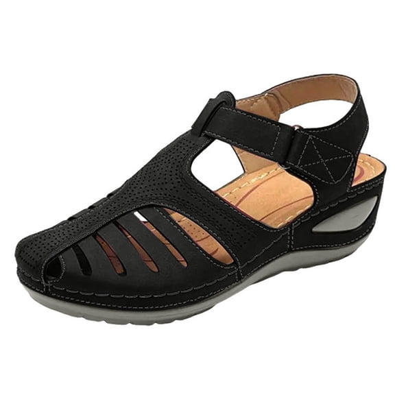 Women's Wedge Platform Sandals Closed Toe Summer Dressy Sandal Fisherman Comfortable Non Slip Walking Shoes Black Size 6.5