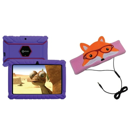 Contixo V8-2 Purple 7-Inch Kids Tablet with 16 GB Storage (Purple) & H1-Fox Kid's Fleece Headphones (Fox)