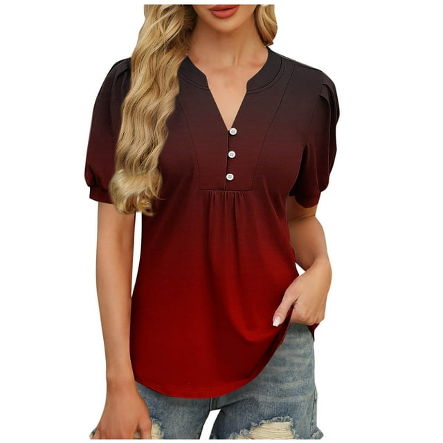 Liquidation d'Économies! Hauts pour Femmes Grande Taille, Blouse d'Été à Manches Courtes pour Femmes, Blouse Décontractée à Imprimé à Col en V à Manches Courtes pour Femmes