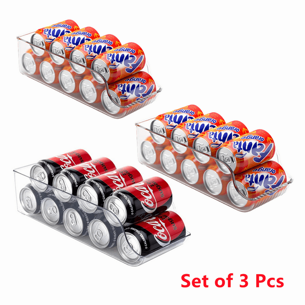Set of 3 Pop/Soda Can Dispenser, Fridge Beverage Can Storage Bin for