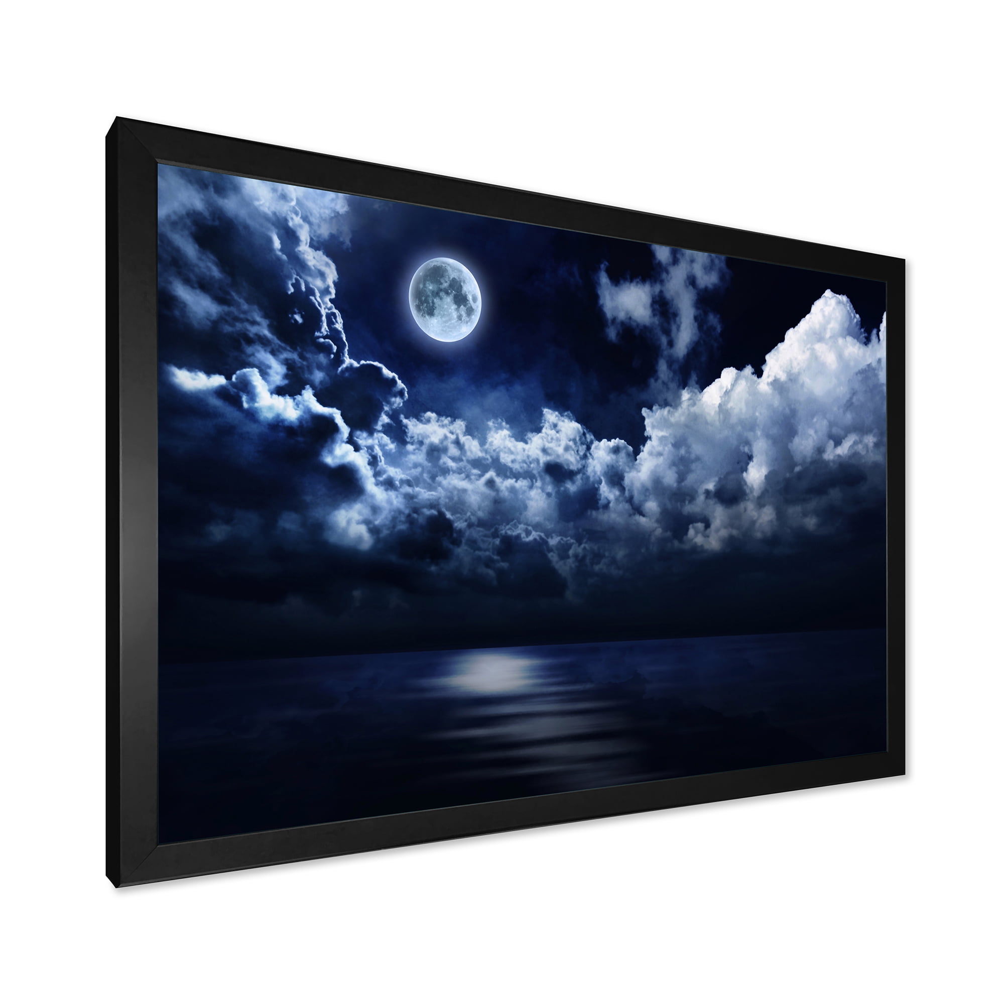 Designart 'Full Moon Night in Cloudy Sky' Modern Framed Art Print