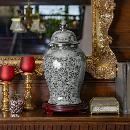 Red Lantern 18" Silver Crackle Temple Jar