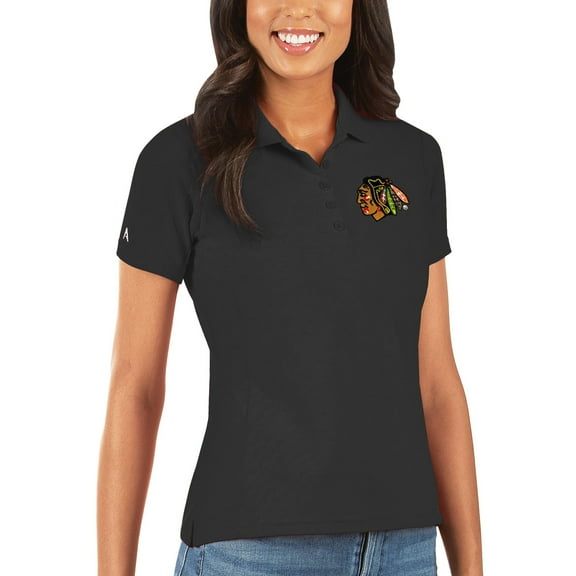 Women's Antigua Black Chicago Blackhawks Legacy Pique Polo