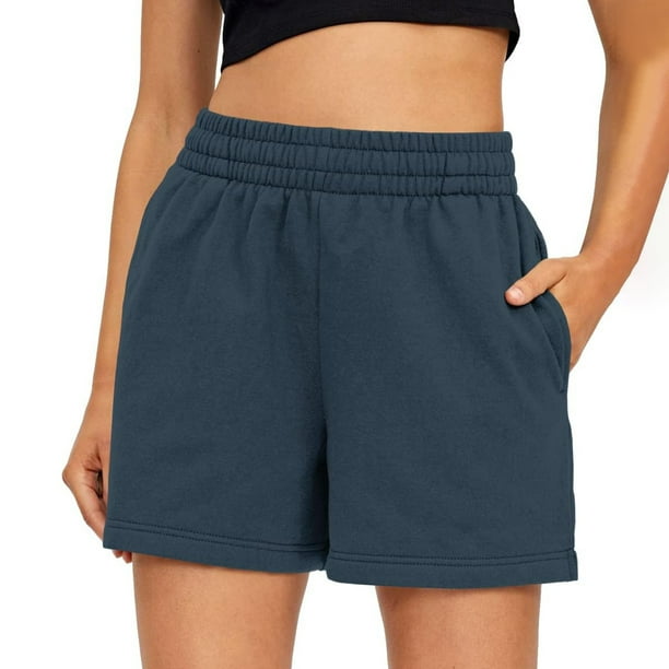 pantalones cortos de mujer SCZ verano cómodo elástico cintura alta con bolsillos azul marino 2xl