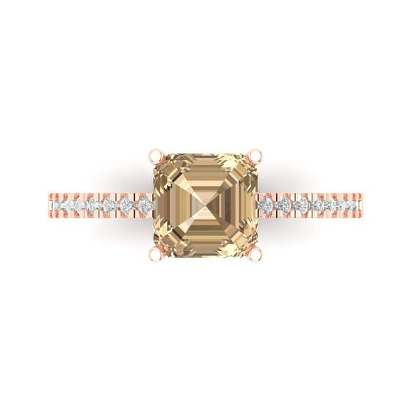 2.7ct Asscher Cut Yellow Moissanite 14k Pink Rose Gold Engraving Statement Bridal Wedding Designer Ring Size 7.5