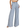 thumbnail image 1 of Jeans de mezclilla con cordón de cintura alta y pierna ancha para mujer, 1 of 7