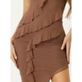 thumbnail image 5 of Unique Bargains Women's Strapless Midi Ruffle Irregular Hem Cocktail Party Dress M Red Brown, 5 of 6