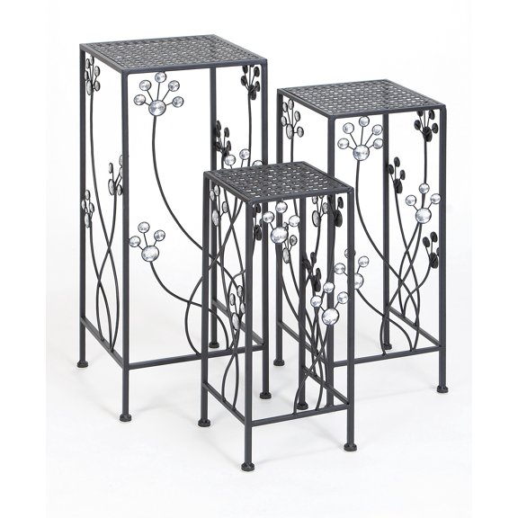 DecMode Contemporary Iron Plantstands, Matte Black 28"H, Set of 3