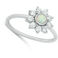 thumbnail image 4 of CHOOSE YOUR COLOR Clear CZ White Simulated Opal Mandala Flower Ring .925 Sterling Silver Band Female Size 6, 4 of 4