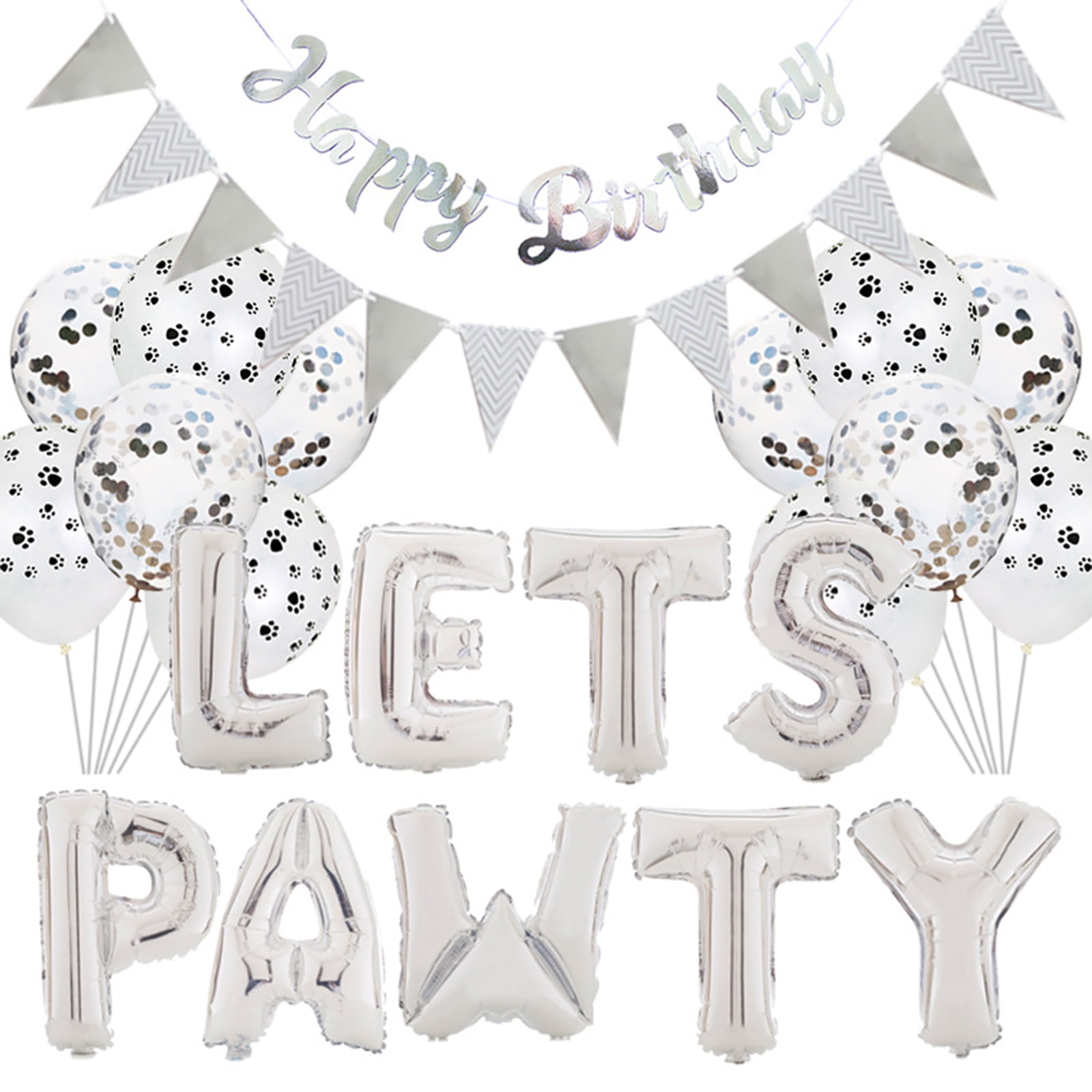 great-fyl 23pcs/set Pet Party Decoration Kit Dog Cat LETS PAWTY Balloons Birthday Banners Party Supplies