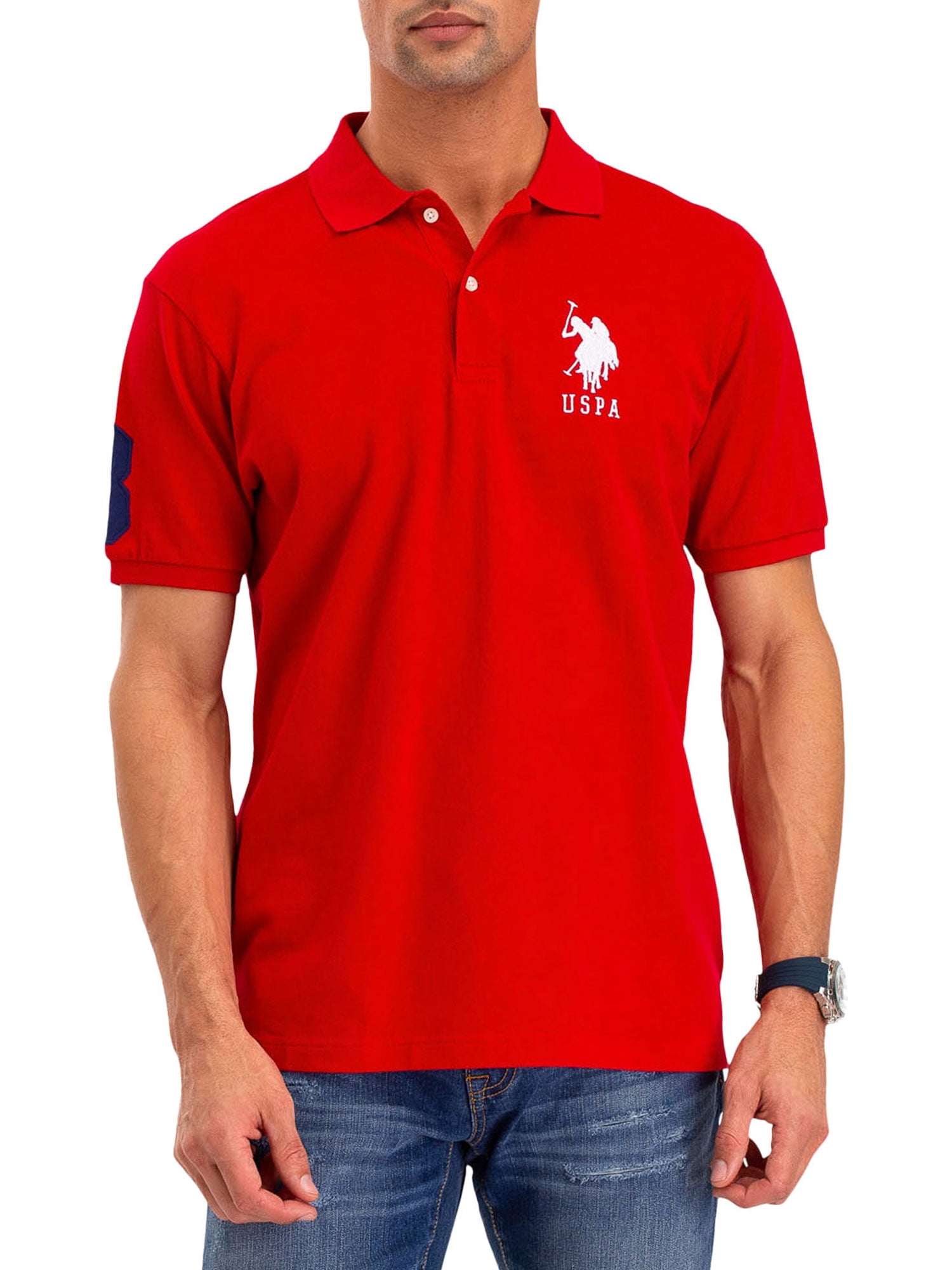U.S Polo Assn Mens Printed Short Sleeve Classic Fit Pique Shirt 