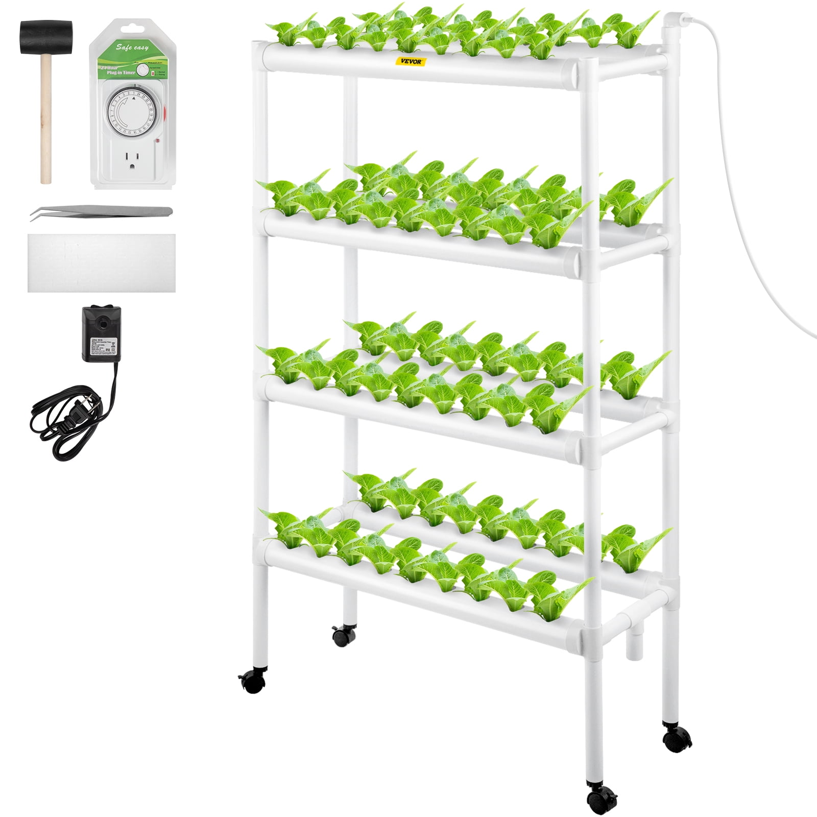 VEVOR Hydroponic Site Grow Kit 4 Layer 72 Plant Sites, 8 PVC Pipes Hydroponic Indoor Plant