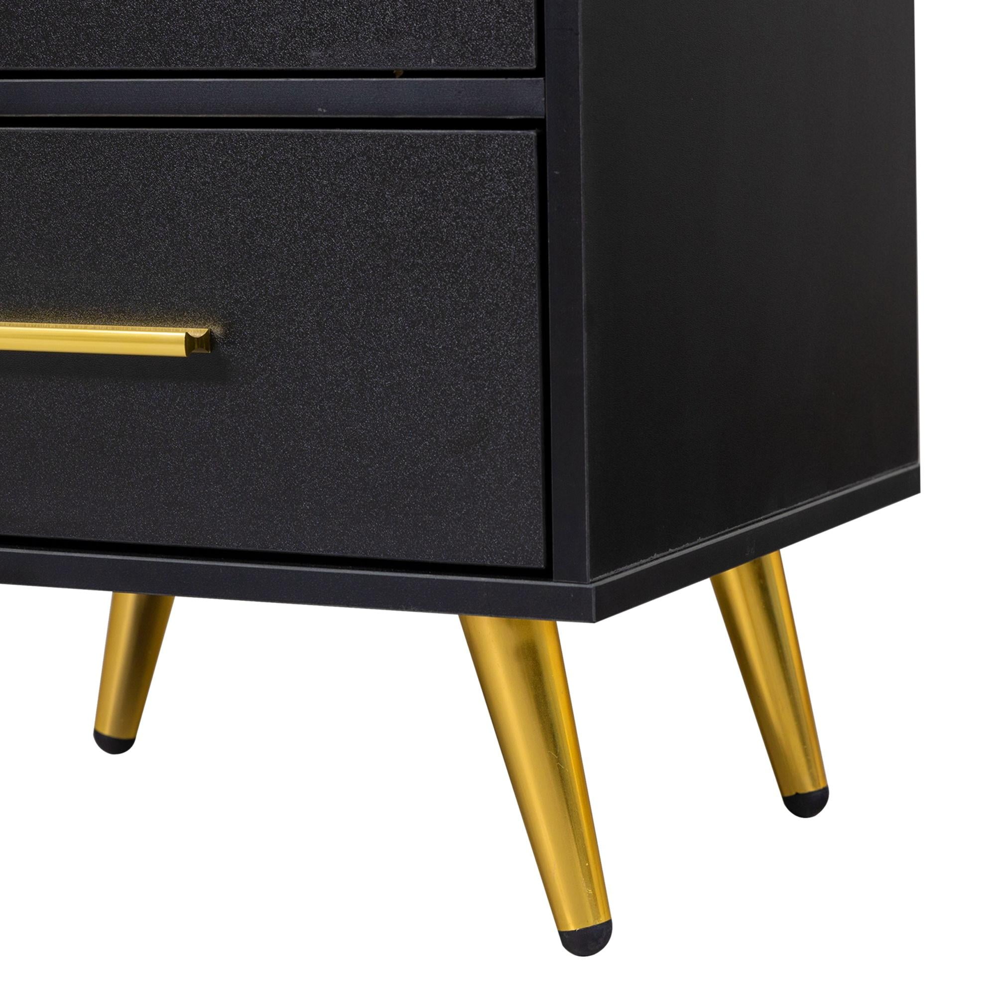UHOMEPRO Black Nightstand with Charging Station, Bedside Table with LED Lights Strips, Modern End Side Table, Versatile Nightstand with Drawers, Side Table for Home and Office
