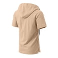 thumbnail image 7 of Men's Cotton Short Sleeve Hooded T-Shirt, Solid Color Casual Tee with Pocket, Button Down Closure, Soft Breathable Fabric, Daily Wear Streetwear Gym Vacation, Beach | Zenithor,Khaki L, 7 of 7