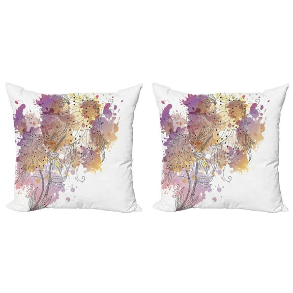 Ambesonne Floral Throw Pillow Cover 2 Pack, Flourishing Orchids, 24", Multicolor