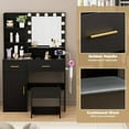 thumbnail image 6 of Makeup Vanity with Lights & Mirror, Vanity Desk with Power Outlet, White Vanity Set with 2 Drawers, Dressing Table with Adjustable 3 Lighting Color (Black, Left Door), 6 of 14