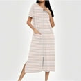 thumbnail image 2 of Dasayo Zipper Women's Nightgowns Long Beige Plus Size Nightgown Striped Side Split Sleepwear Women's Pajamas L, 2 of 7