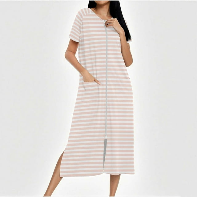 Camisón largo con cremallera para mujer, bata de punto, largo completo, color degradado, con bolsillos