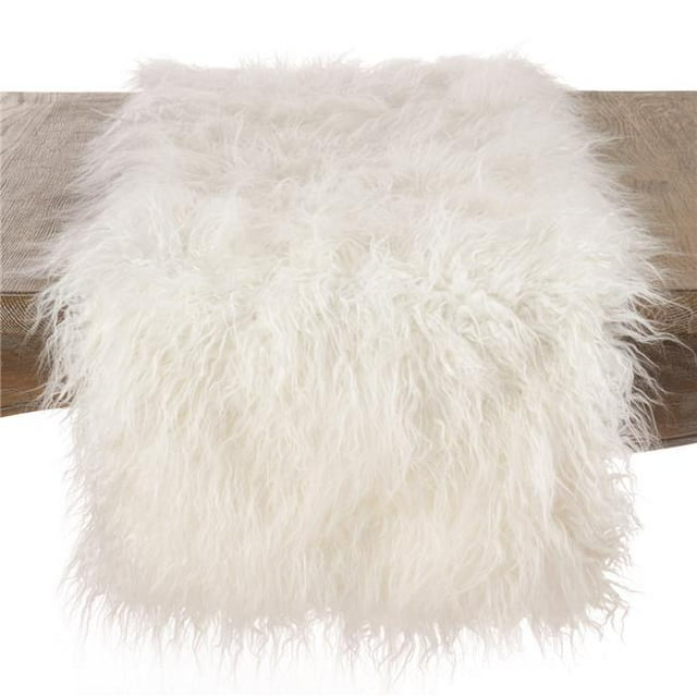 SARO 706.I1672B 16 x 72 in. Rectangle Mongolian Faux Fur Table Runner - Ivory