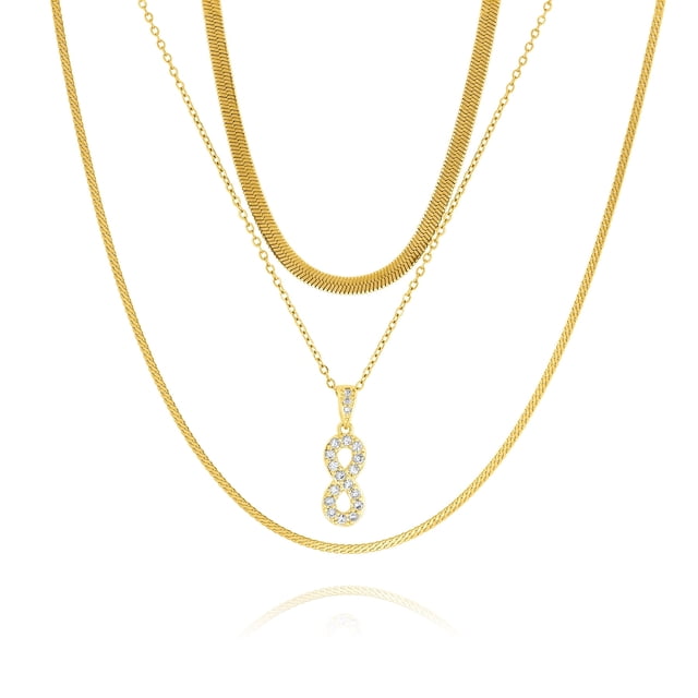 JeenMata Juego de 3 Collares con Múltiples Capas y Múltiples Colgantes de Glamour Infinito Chapados en Oro Amarillo