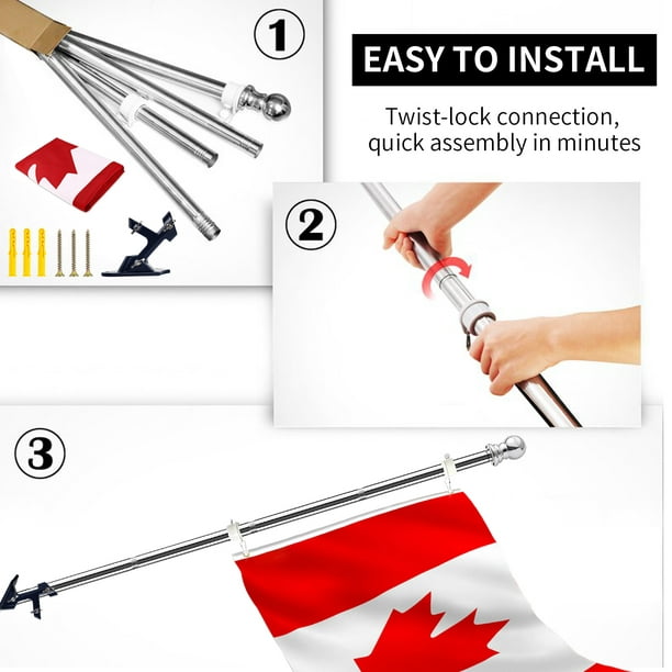 WiseWater 5ft Tangle Free Spinning Flag Pole Kit, Stainless Steel Flagpole  with 3x5ft American Flag, Silver