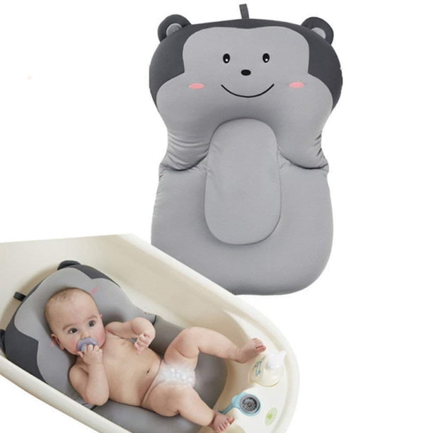 Almohadilla de baño para bebé, almohadilla plegable para bañera de bebé recién nacido, estante para silla, asiento de bañera para recién nacido, alfombrilla de cojín de apoyo infantil (mono gris) Xemadio MZQ-0105