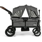 OLAKIDS Wagon Stroller for 2 Kids, Collapsible Adjustable Push Pull Handle Bar, 2 Seater Stroller Wagon with Removable Canopy Snack Tray, Comfortable Drop-Down footwell and Upholstered Seats