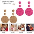 thumbnail image 5 of 2 pairs of Raffia Ball Earrings for Women, Statement Raffia Round Drop Earrings - Summer Beach Vacation Jewelry - Coffee color+red, 5 of 5